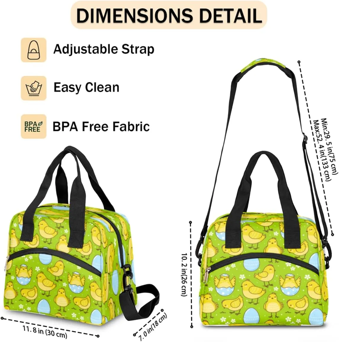 Insulated Lunch Bag for Women Men Chick Egg Flower Leakproof Cooler Tote Bag Large Reusable Adult Lunch Box with Adjustable Shoulder Strap for Office Work Picnic Travel Beach