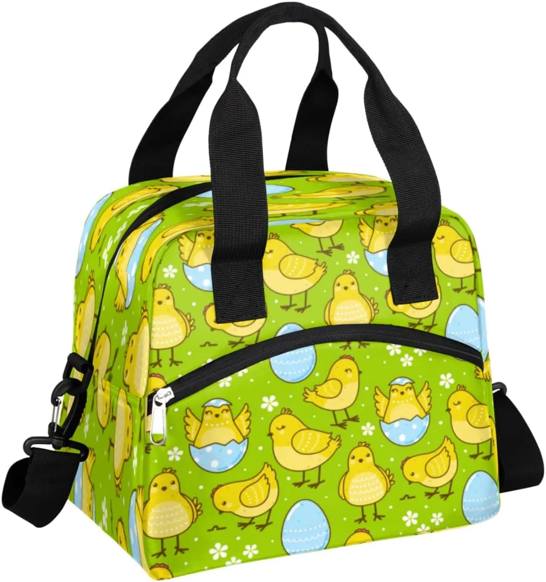 Insulated Lunch Bag for Women Men Chick Egg Flower Leakproof Cooler Tote Bag Large Reusable Adult Lunch Box with Adjustable Shoulder Strap for Office Work Picnic Travel Beach