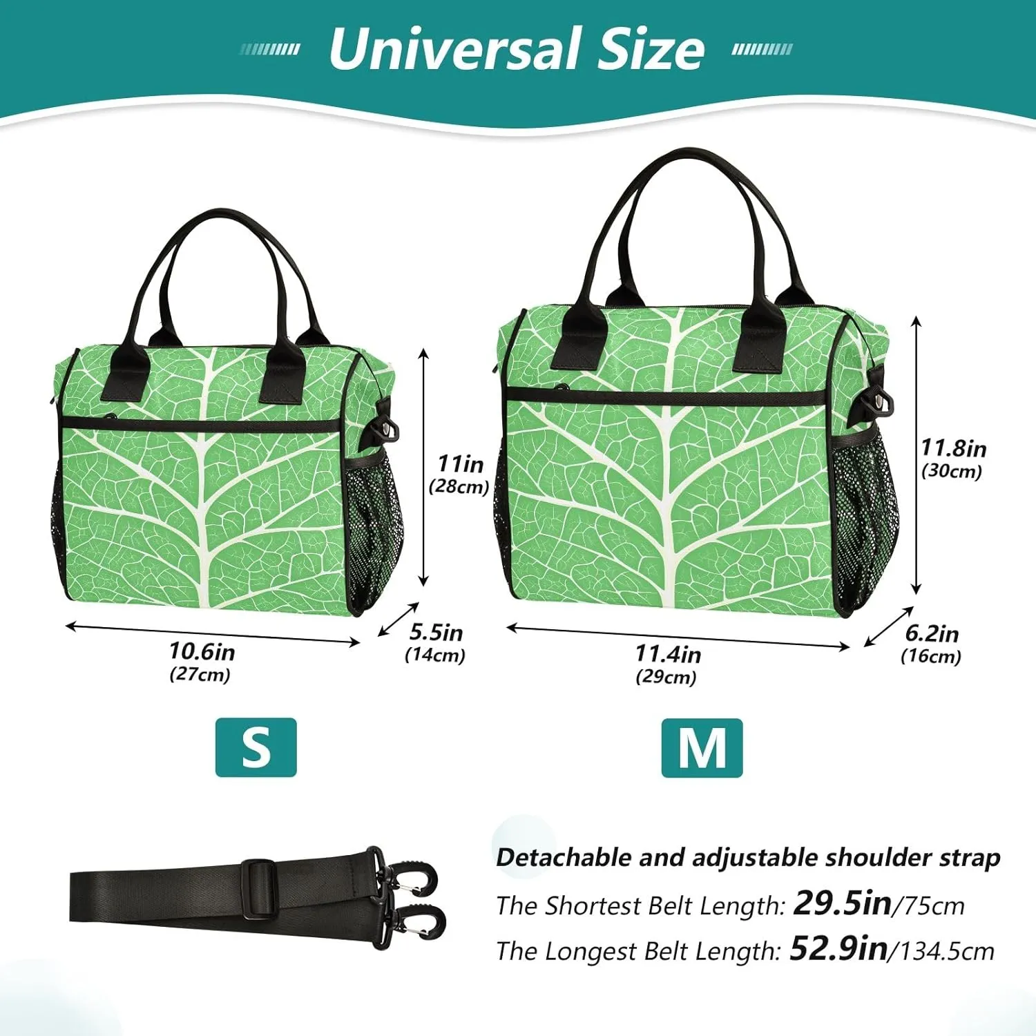 Insulated Lunch Bag Green Leaf Veins Cooler Tote Bag for Work Picnic or Travel