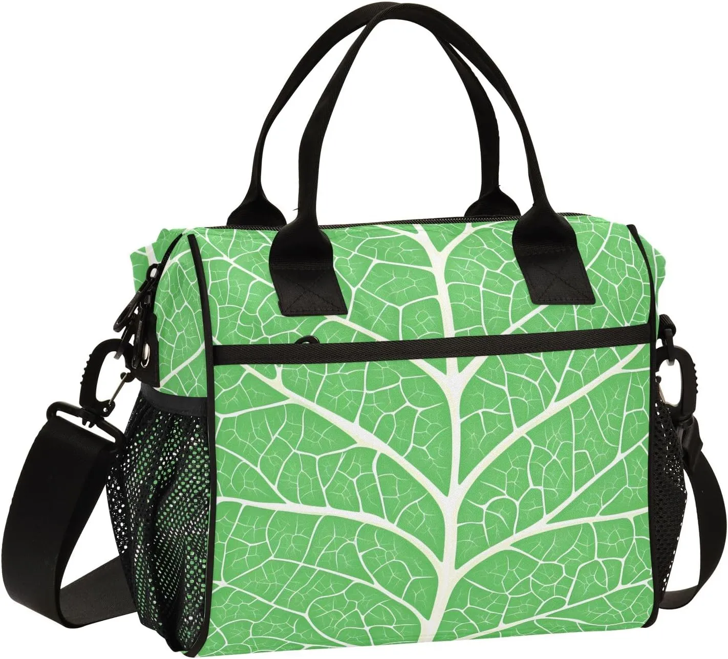 Insulated Lunch Bag Green Leaf Veins Cooler Tote Bag for Work Picnic or Travel