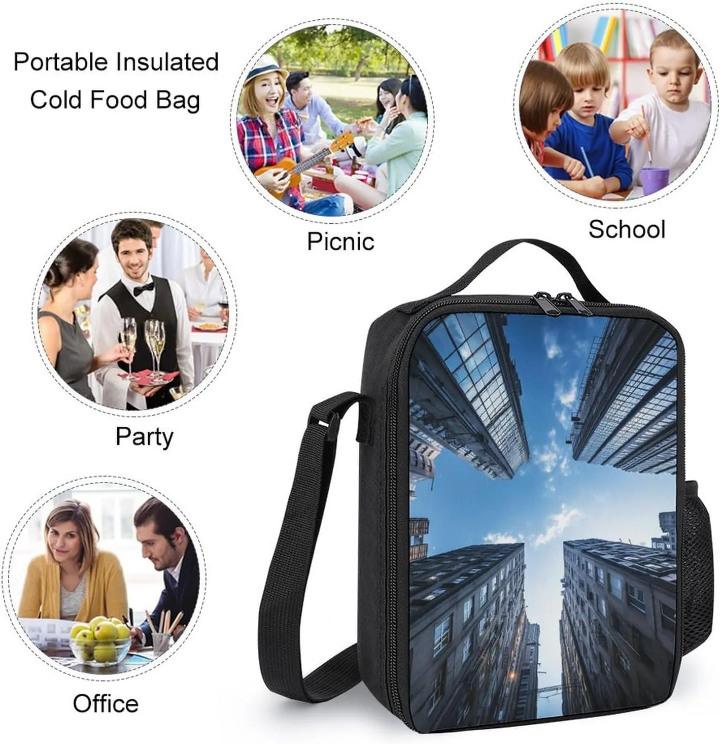 Insulated Lunch Bag Lunch Box for Women Men Building Low Angle Photography Lunch Tote Bags for Work Office