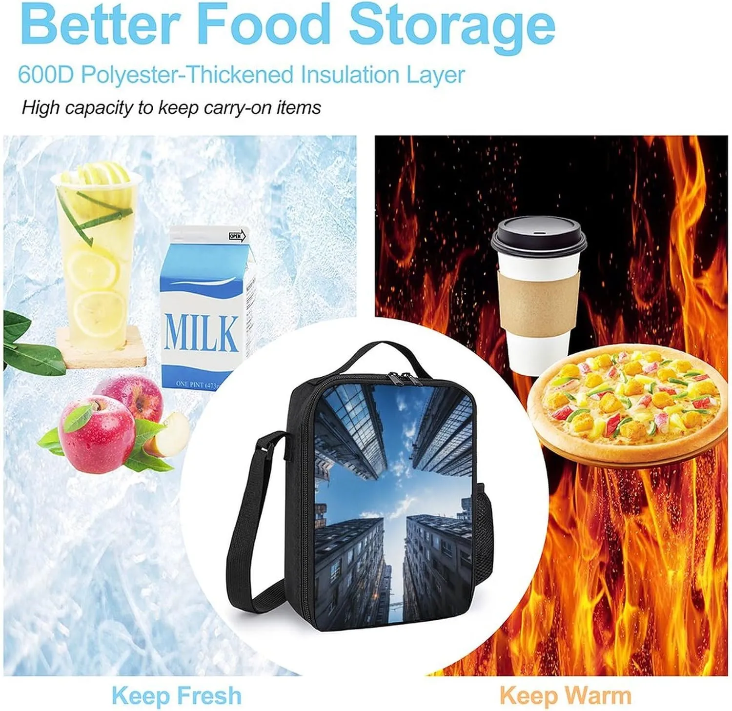 Insulated Lunch Bag Lunch Box for Women Men Building Low Angle Photography Lunch Tote Bags for Work Office