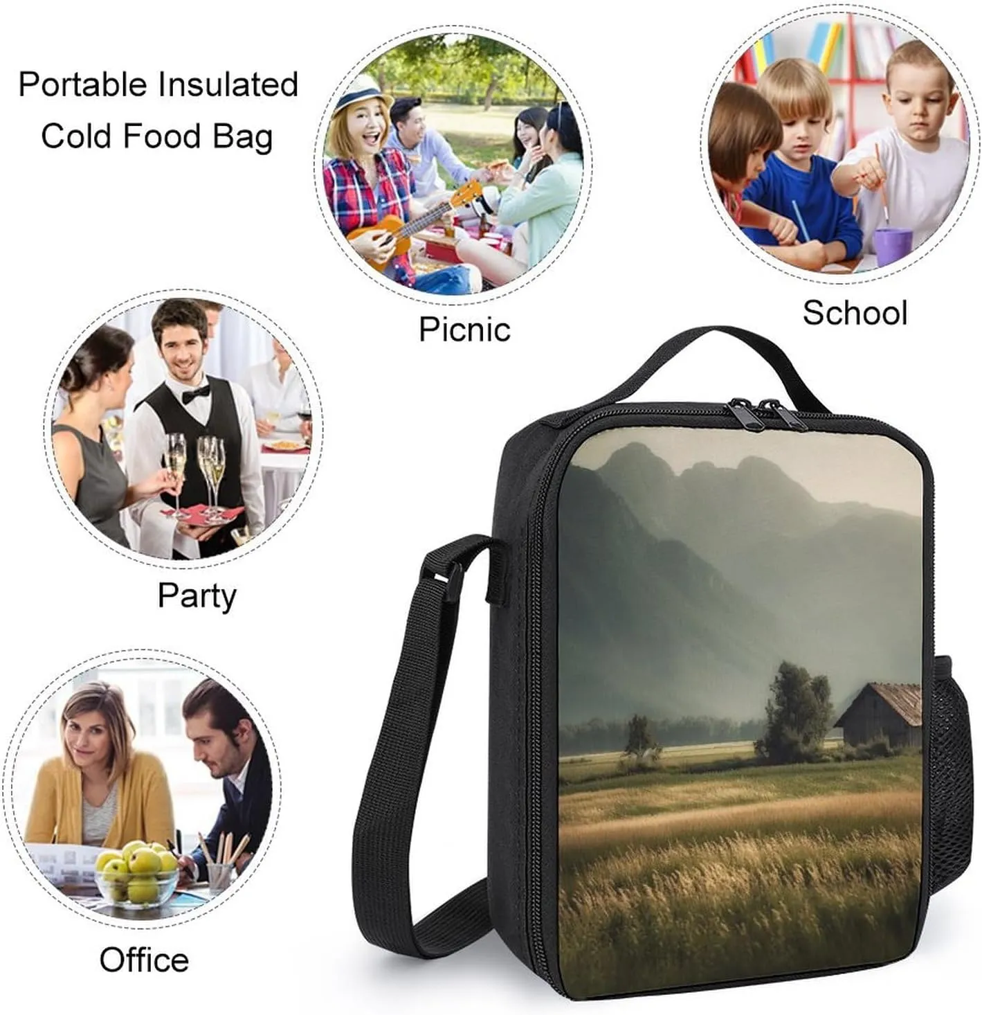 Insulated Lunch Bag Lunch Box for Women Men Green Fields Lunch Tote Bags for Work Office