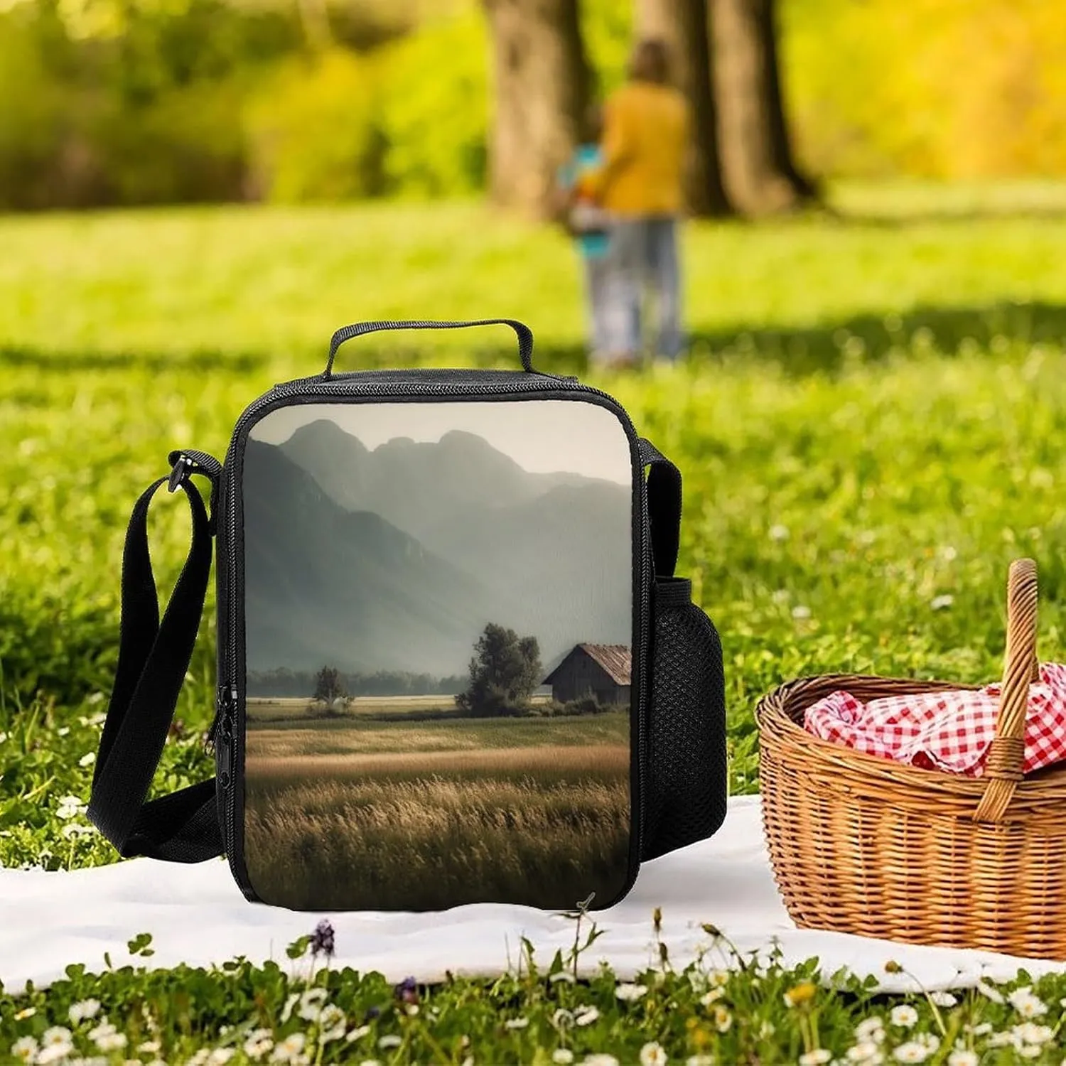 Insulated Lunch Bag Lunch Box for Women Men Green Fields Lunch Tote Bags for Work Office