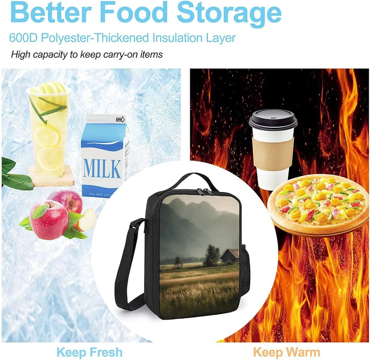 Insulated Lunch Bag Lunch Box for Women Men Green Fields Lunch Tote Bags for Work Office