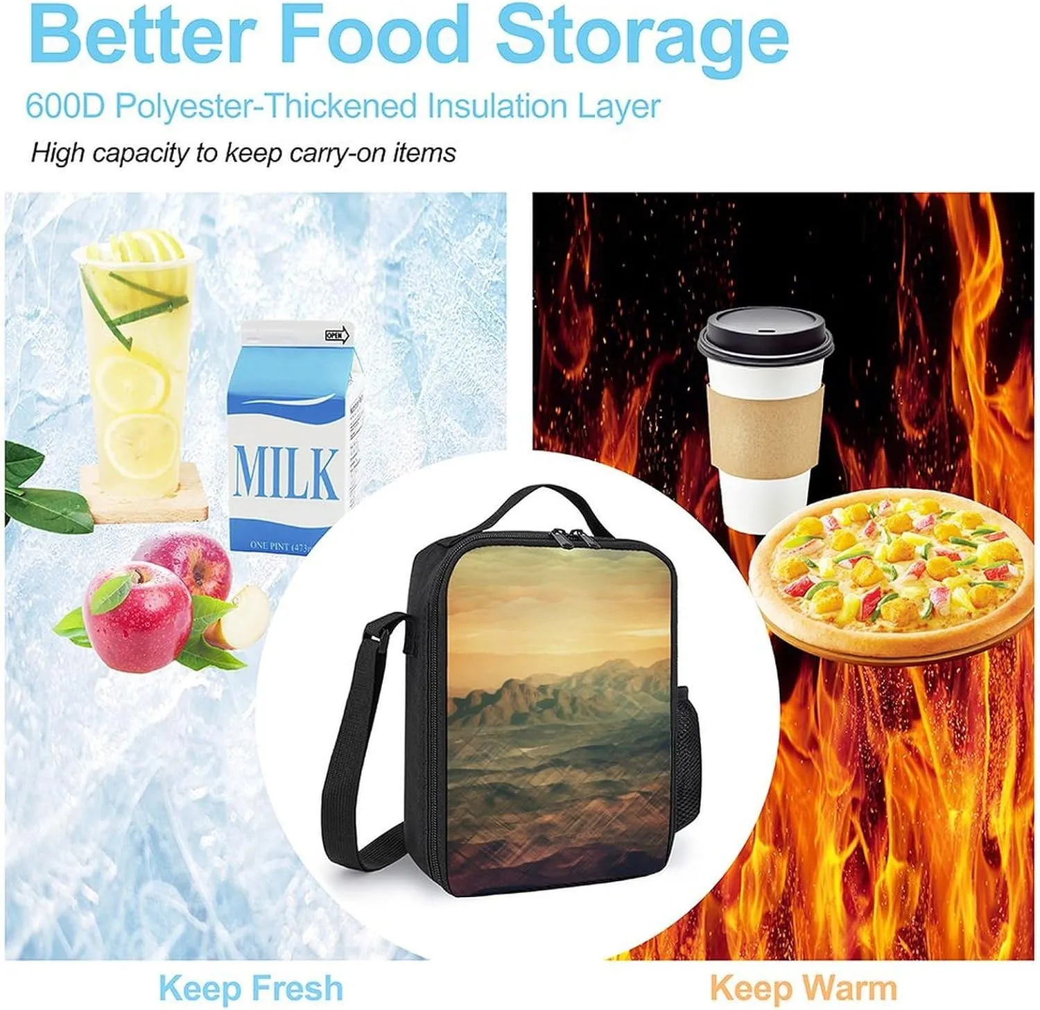 Insulated Lunch Bag Lunch Box for Women Men Valley Pattern Lunch Tote Bags for Work Office