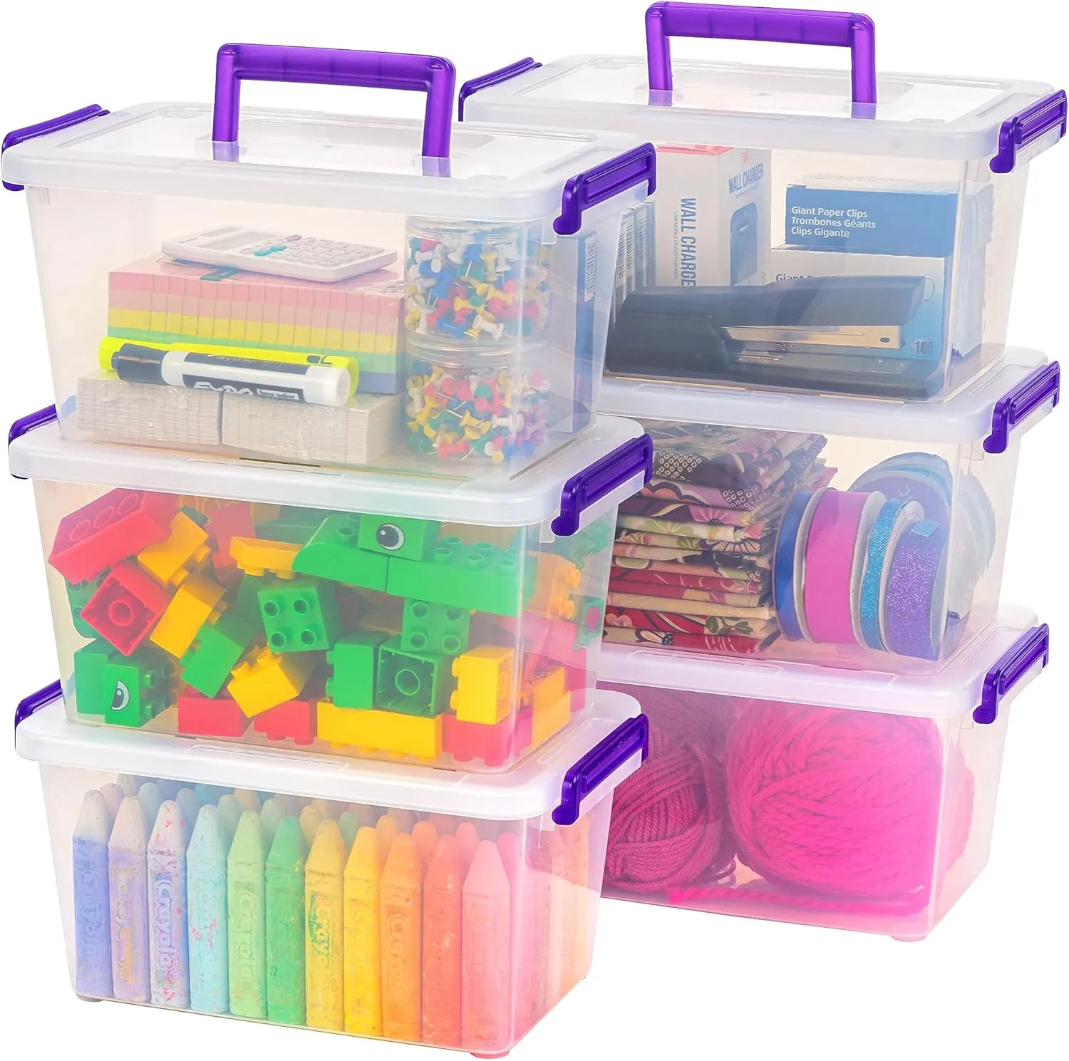 IRIS USA 5 Qt. Plastic Storage Bins with Lids, 6 Pack, Craft Storage Container, Sensory Bin, Organizing Containers for Home, Office & Art Supplies, Stackable, Clear