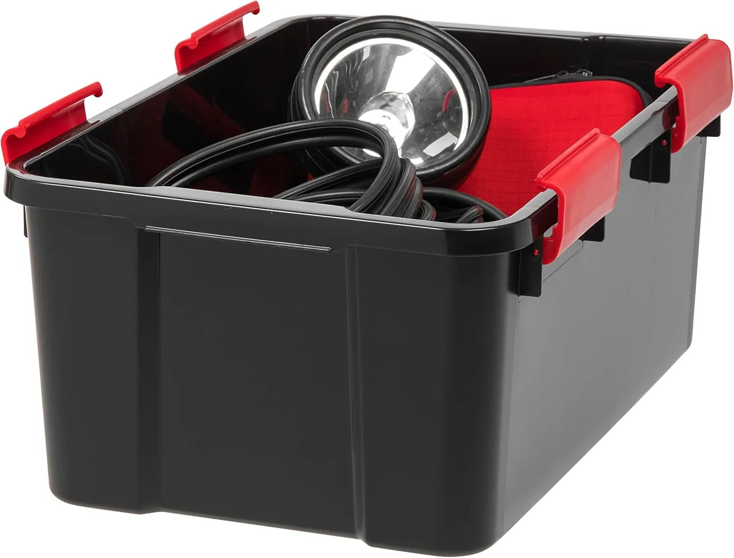 IRIS USA WeatherPro 19 Qt Storage Bins with Lids, 6 Pack, BPA-Free Plastic Gasket Box with Tight Latch and Seal, Stackable Nestable Tote Tub - Black/Red