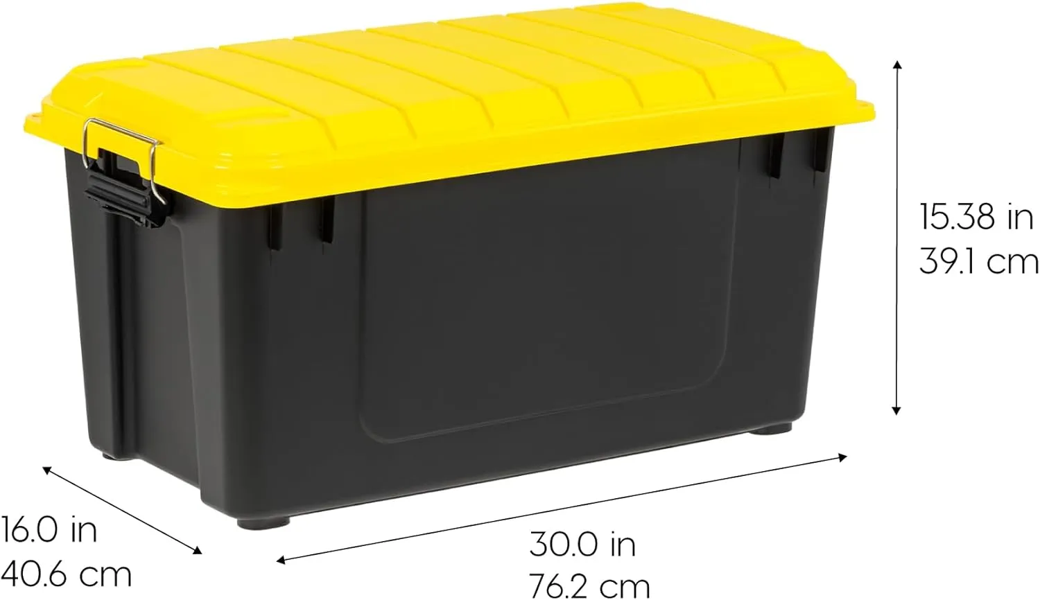 IRIS USA WeatherPro 21 Gallon Lockable Storage Bins with Lids, 4 Pack - Made in USA, Heavy Duty, Stackable Containers, Garage Organizing Tubs, Rugged Sturdy Equipment Utility Box - Black/Yellow