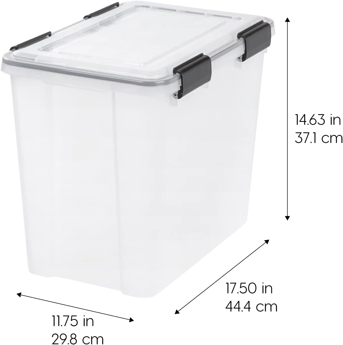 IRIS USA WeatherPro 32 Qt Storage Bins with Lids, 4 Pack, BPA-Free Plastic Gasket Box with Tight Latch and Seal, Stackable Nestable Tote Tub - Clear/Black