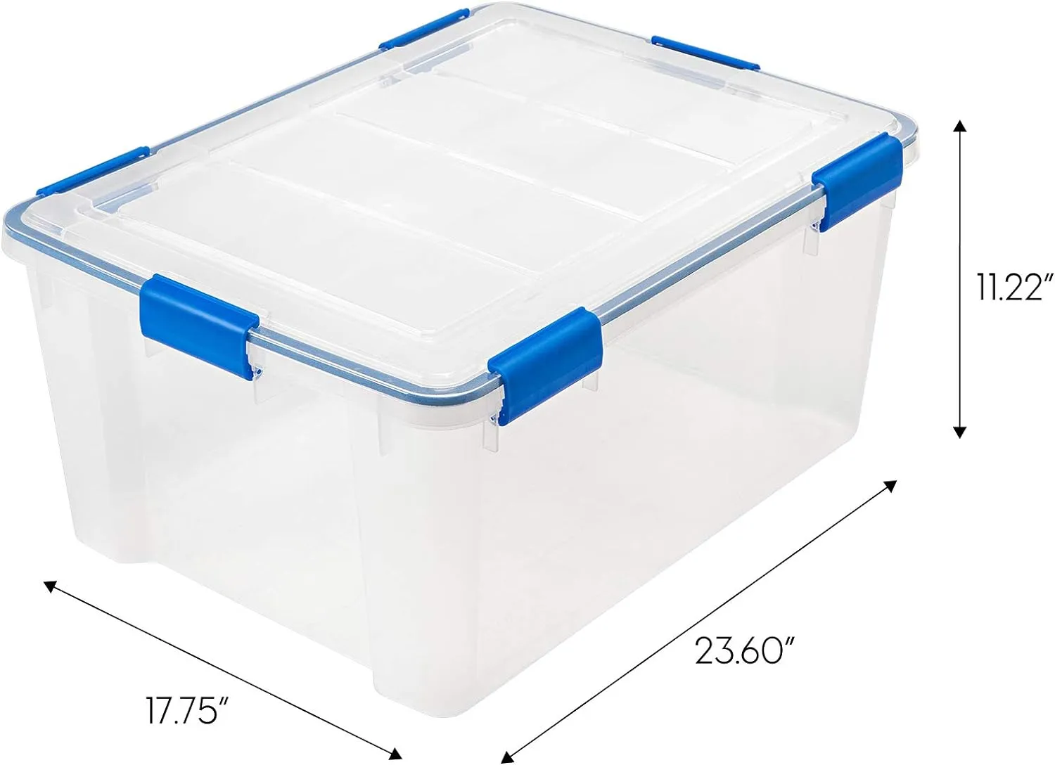 IRIS USA WeatherPro 60 Qt Storage Bins with Lids, 3 Pack, BPA-Free Plastic Gasket Box with Tight Latch and Seal, Stackable Nestable Tote Tub - Clear/Blue