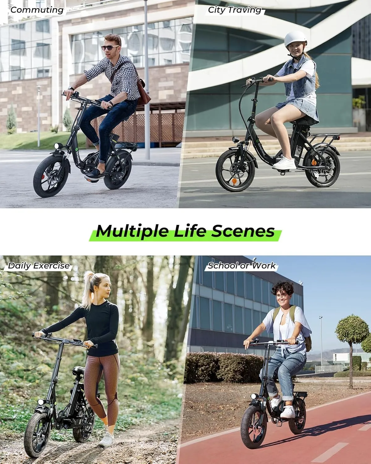 isinwheel U4 16" Folding Electric Bike for Adults, 750W Peak Motor with Max 55Miles PAS Range & 19MPH EBike, 374.4Wh Battery Electric Bicycles Step-Thru Commuter E Bikes for Adults and Teens