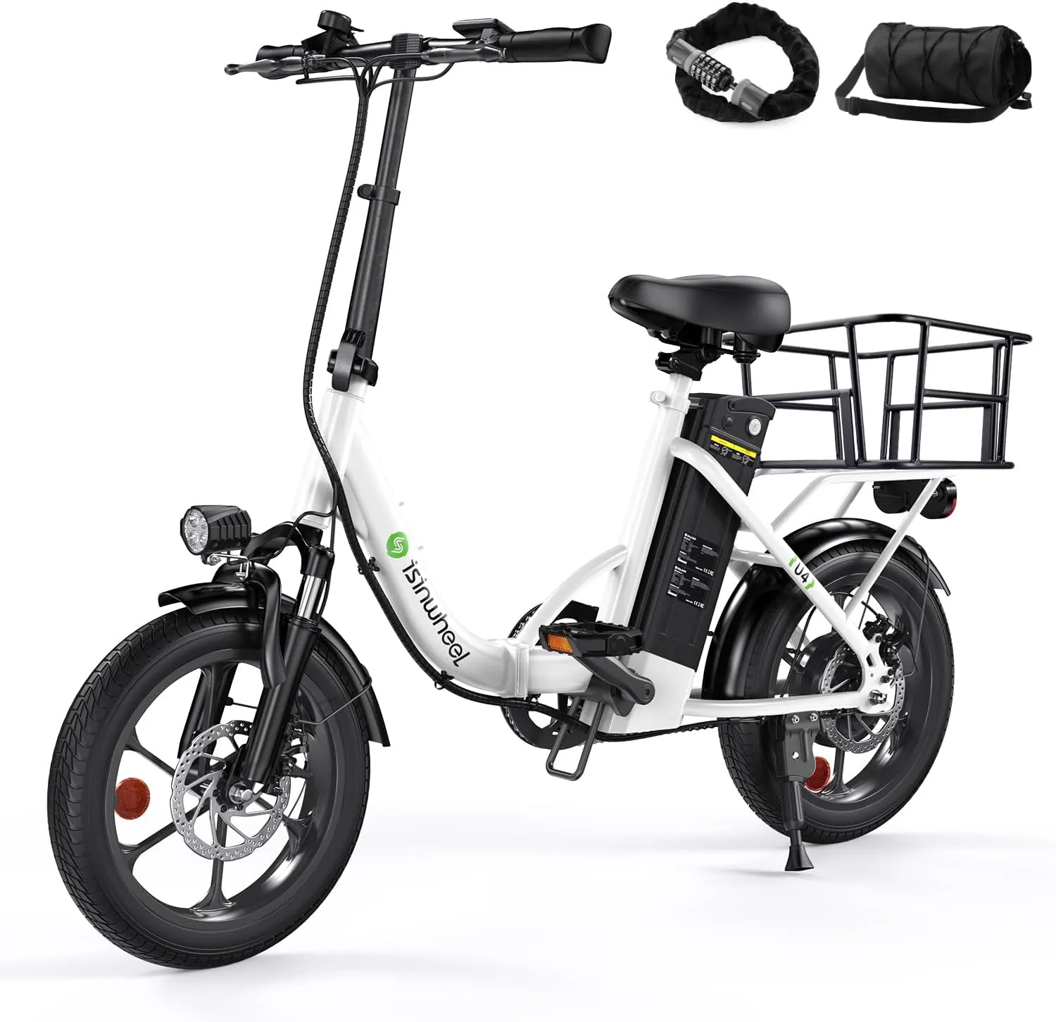 isinwheel U4 16" Folding Electric Bike for Adults, 750W Peak Motor with Max 55Miles PAS Range & 19MPH EBike, 374.4Wh Battery Electric Bicycles Step-Thru Commuter E Bikes for Adults and Teens