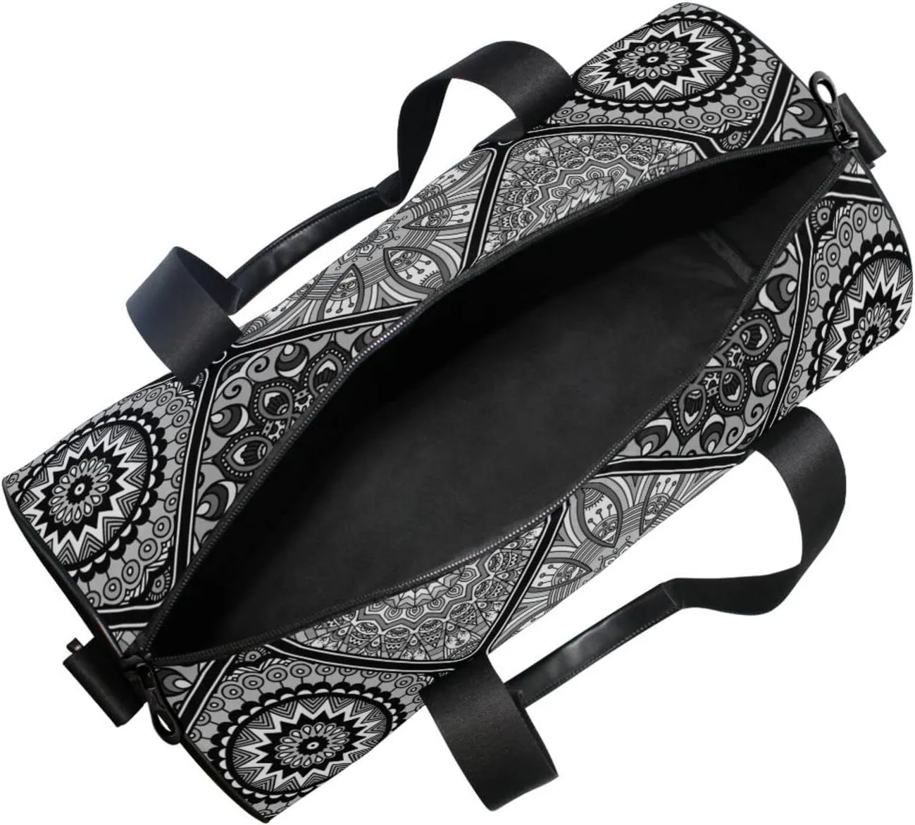 Islam, Arabic, Indian, Ottoman Motifs Tribal Mandala Floral Flower Duffel Bag, Foldable Canvas Travel Tote for Gym Sports with Inner Pockets, Durable Lightweight Fitness Bag for Overnight Workout