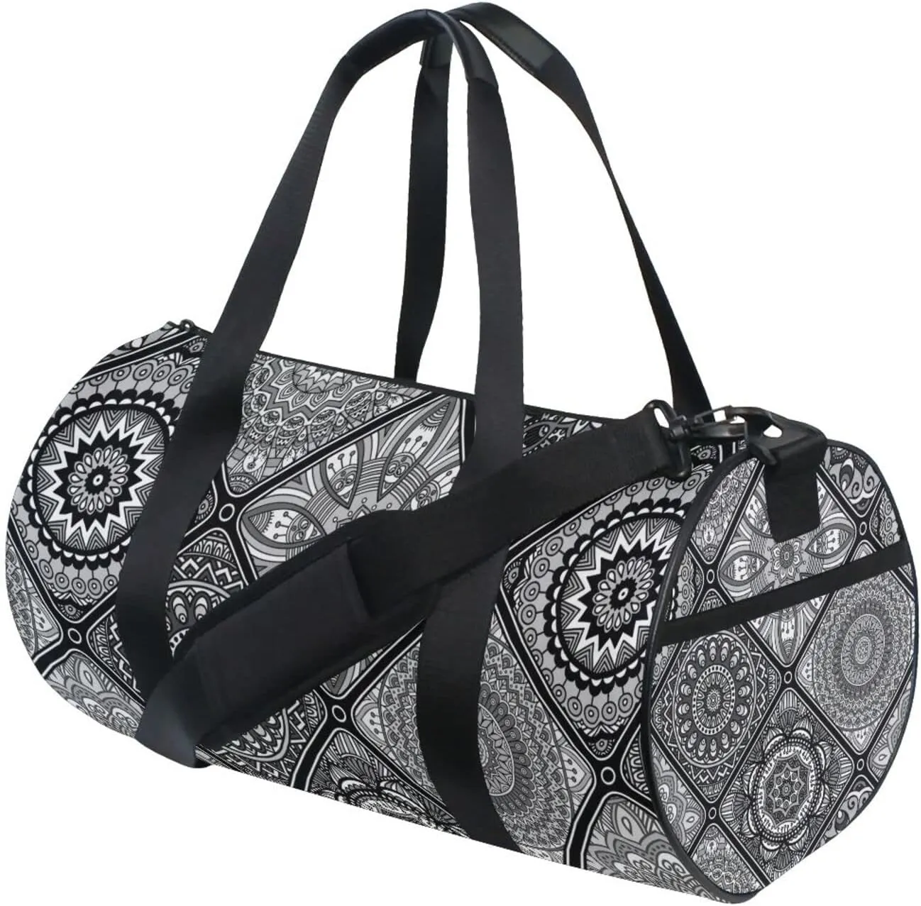 Islam, Arabic, Indian, Ottoman Motifs Tribal Mandala Floral Flower Duffel Bag, Foldable Canvas Travel Tote for Gym Sports with Inner Pockets, Durable Lightweight Fitness Bag for Overnight Workout