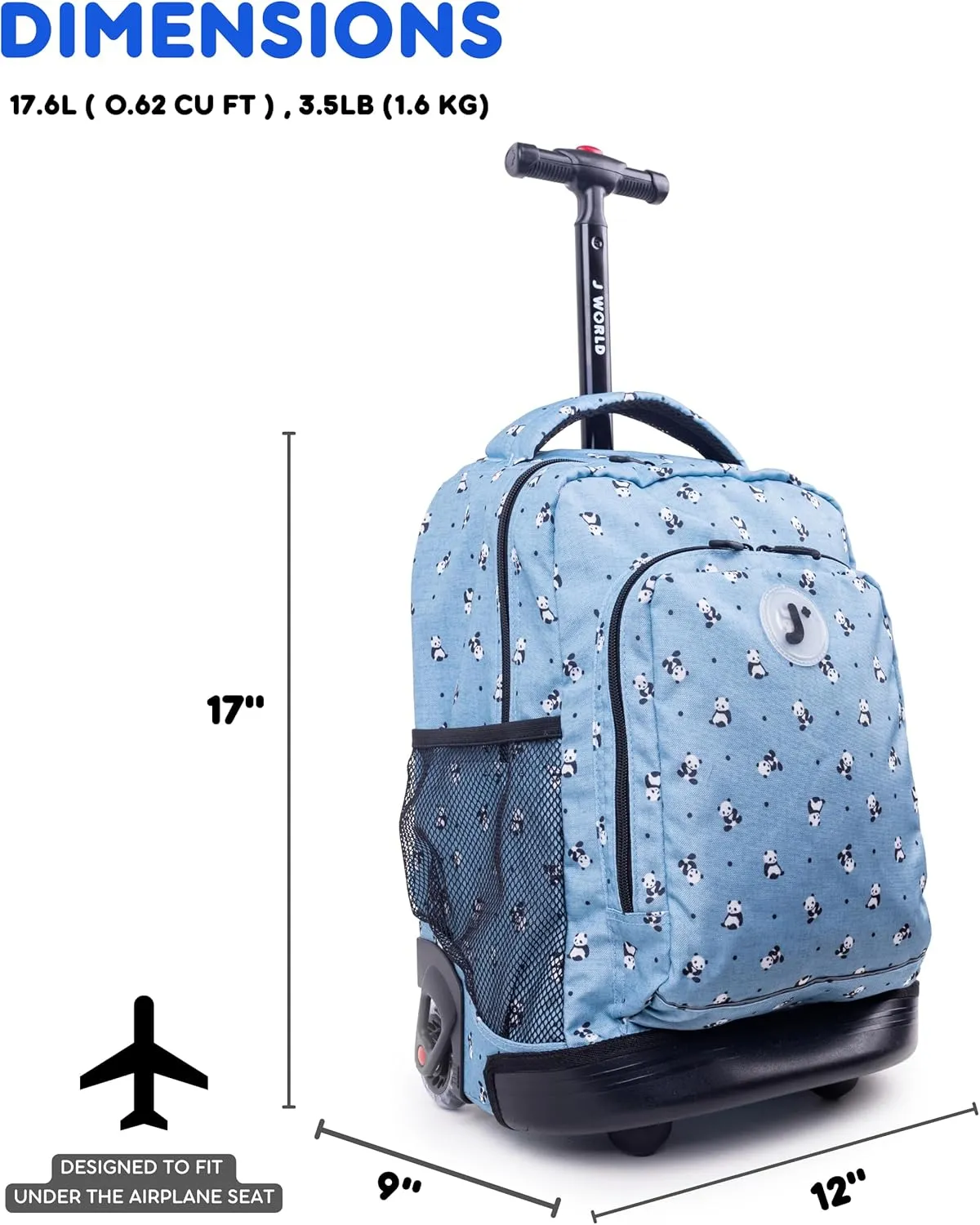 J World New York Kids' Sunny Rolling Backpack Adults, Panda, One Size