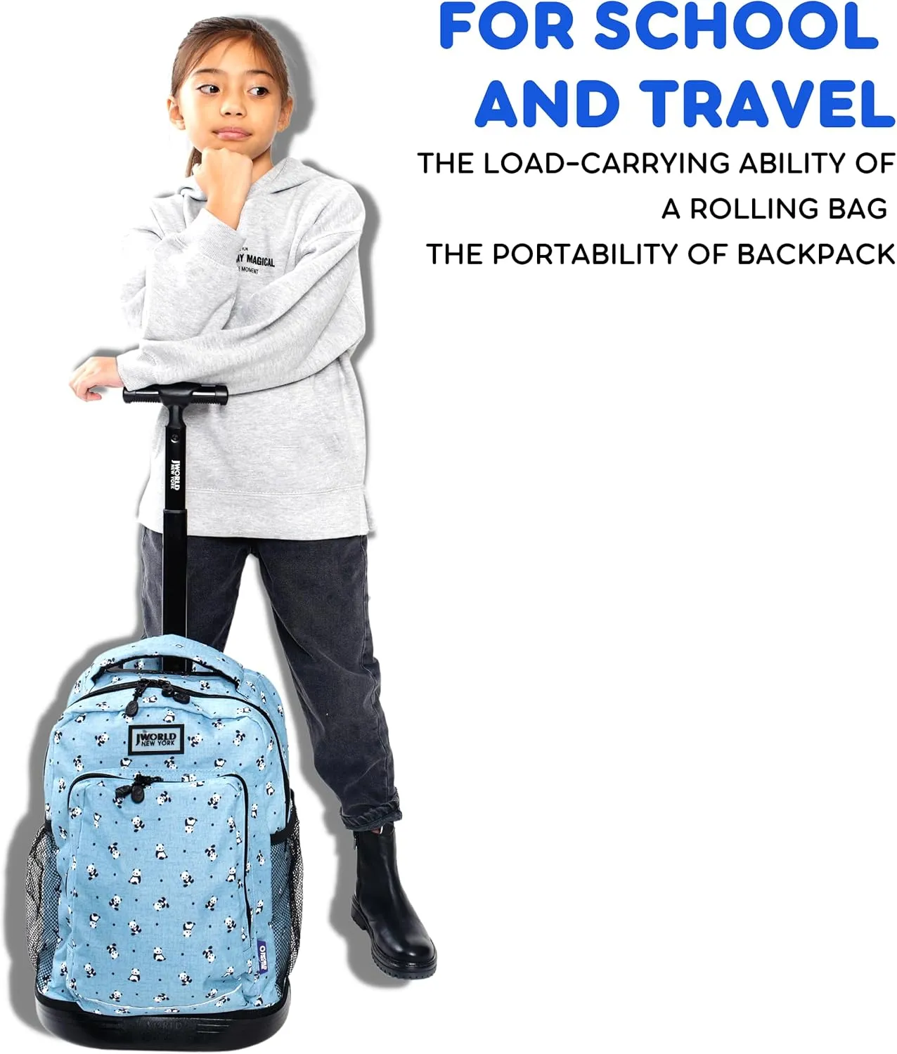 J World New York Kids' Sunny Rolling Backpack Adults, Panda, One Size