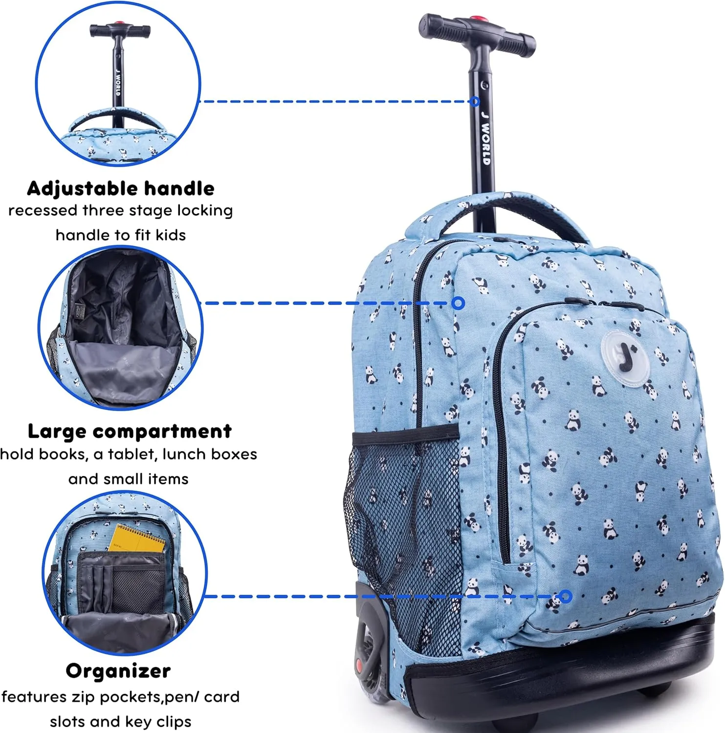 J World New York Kids' Sunny Rolling Backpack Adults, Panda, One Size