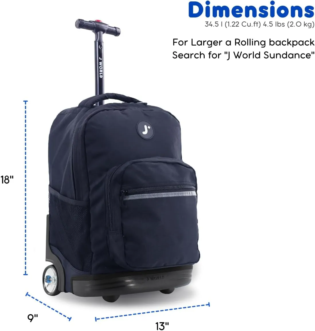 J World New York Sunrise Rolling Backpack, Black, One Size
