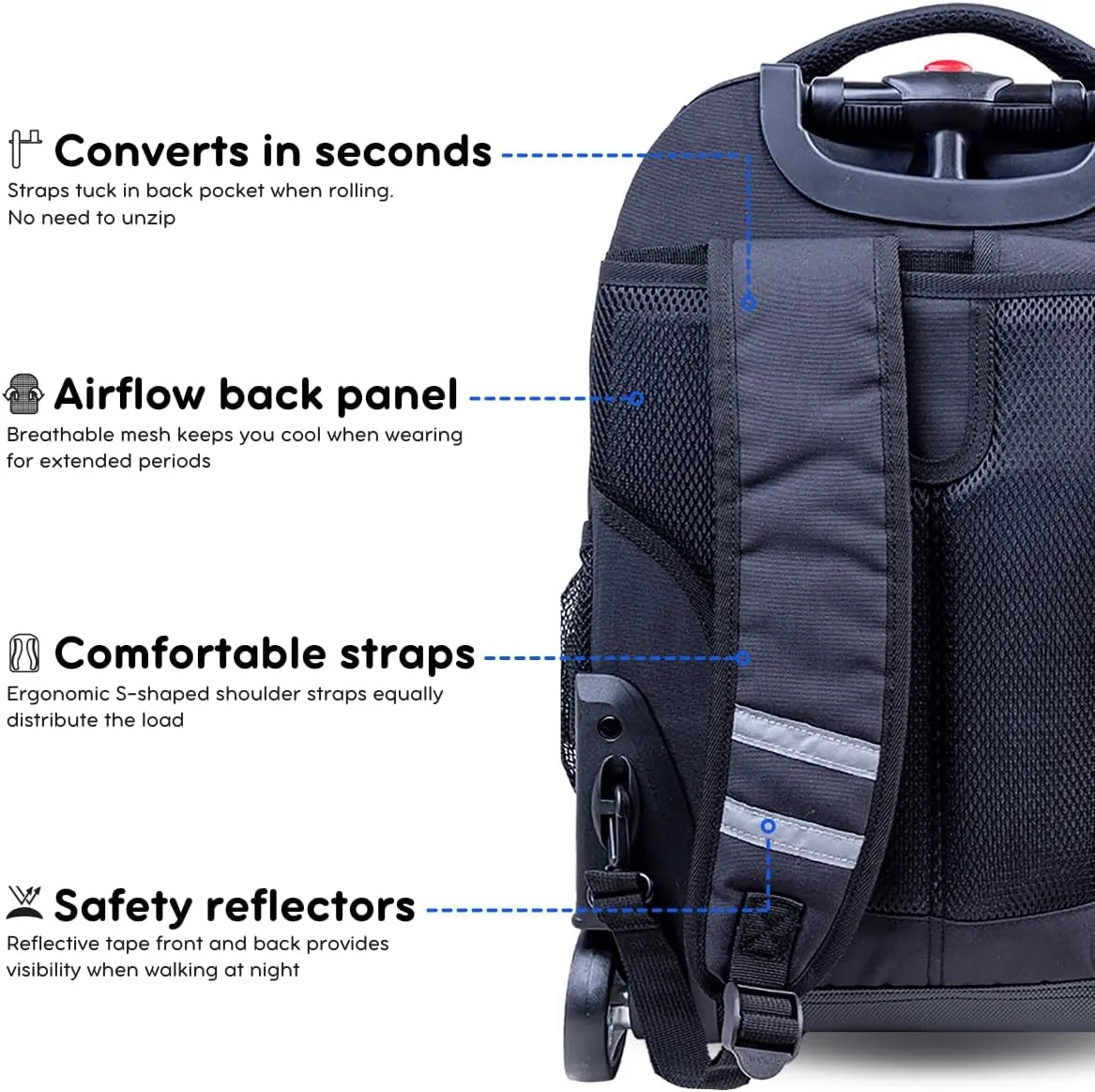 J World New York Sunrise Rolling Backpack, Black, One Size