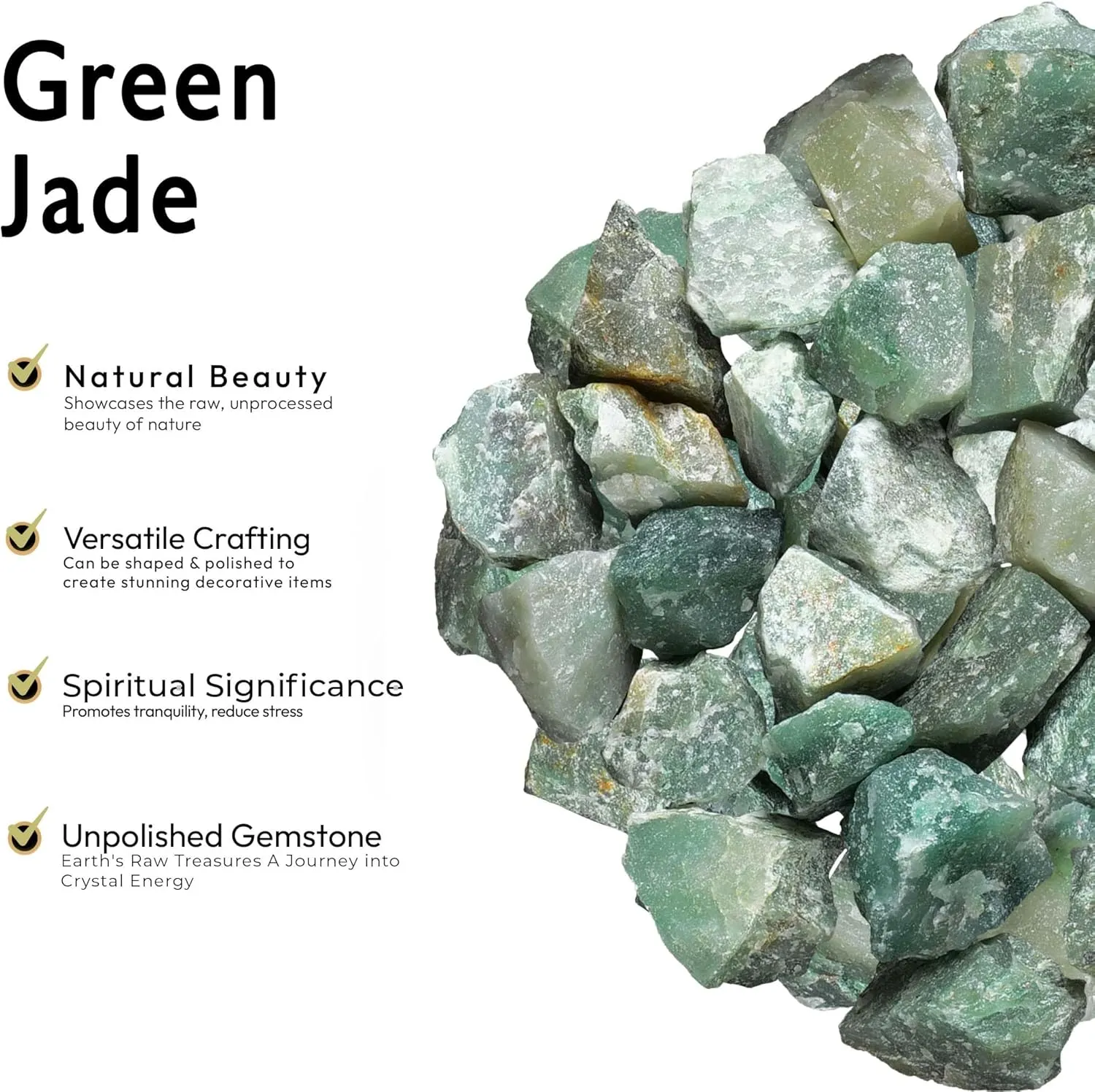 Jade Stone - 1/2lb Healing Crystals, Gemstones, Green Jade Crystal, Reiki Supplies, Spiritual Gifts, Raw Crystals, Jade Chakra Stone, Green Crystal, Rough Rocks for Tumbling, Crystals for Crafts