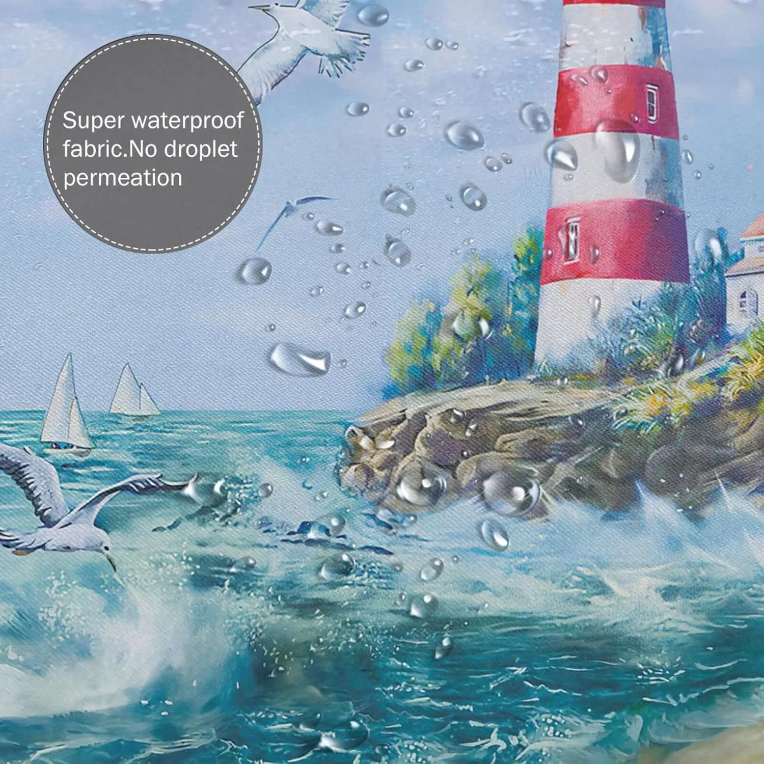 jamie world Coastal Nautical Shower Curtain Lighthouse Ocean Shower Curtains Beach Seasides Shower Curtain Quick-Drying Polyester Fabric Bathroom Decor with Plastic Hooks 60x72 Inches