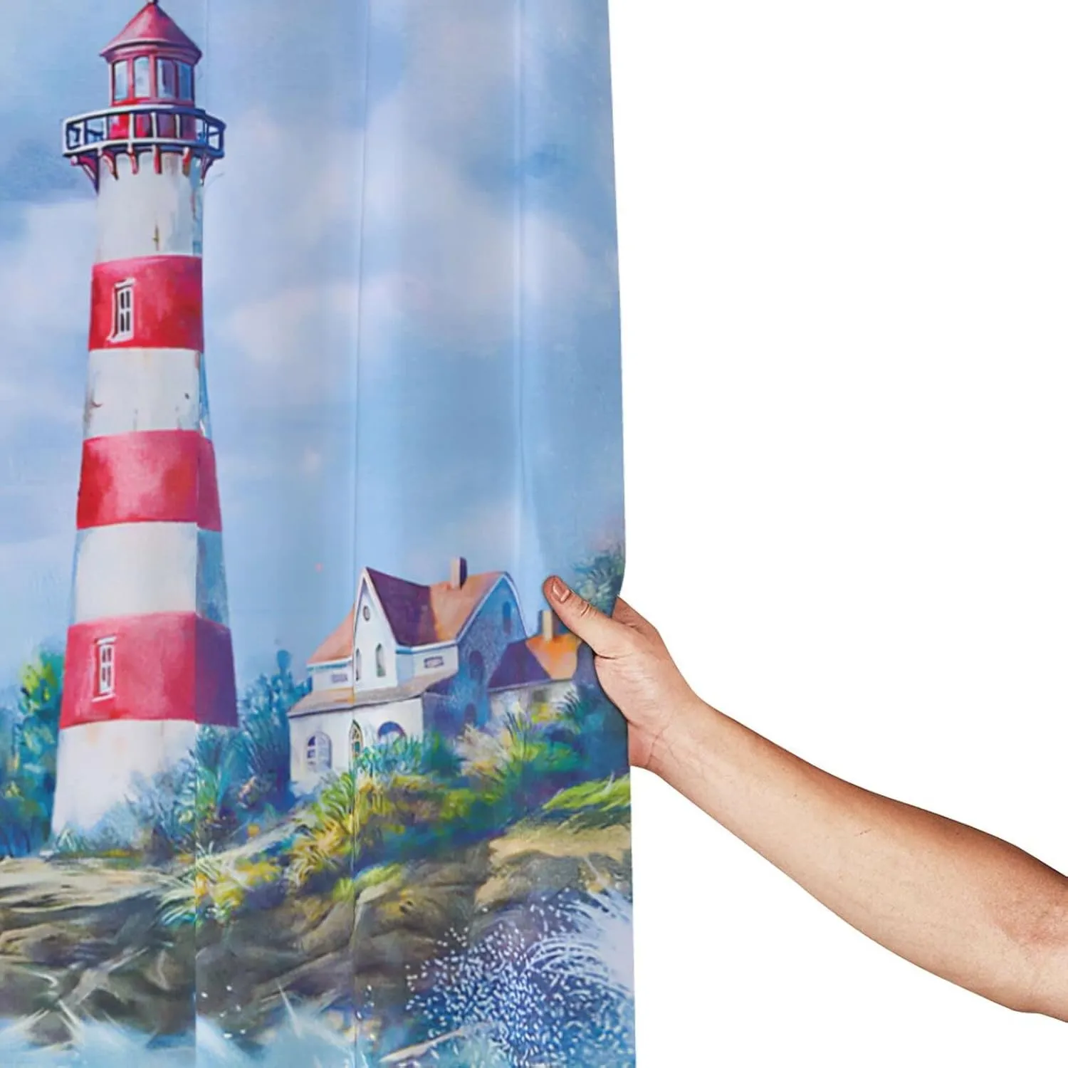 jamie world Coastal Nautical Shower Curtain Lighthouse Ocean Shower Curtains Beach Seasides Shower Curtain Quick-Drying Polyester Fabric Bathroom Decor with Plastic Hooks 60x72 Inches