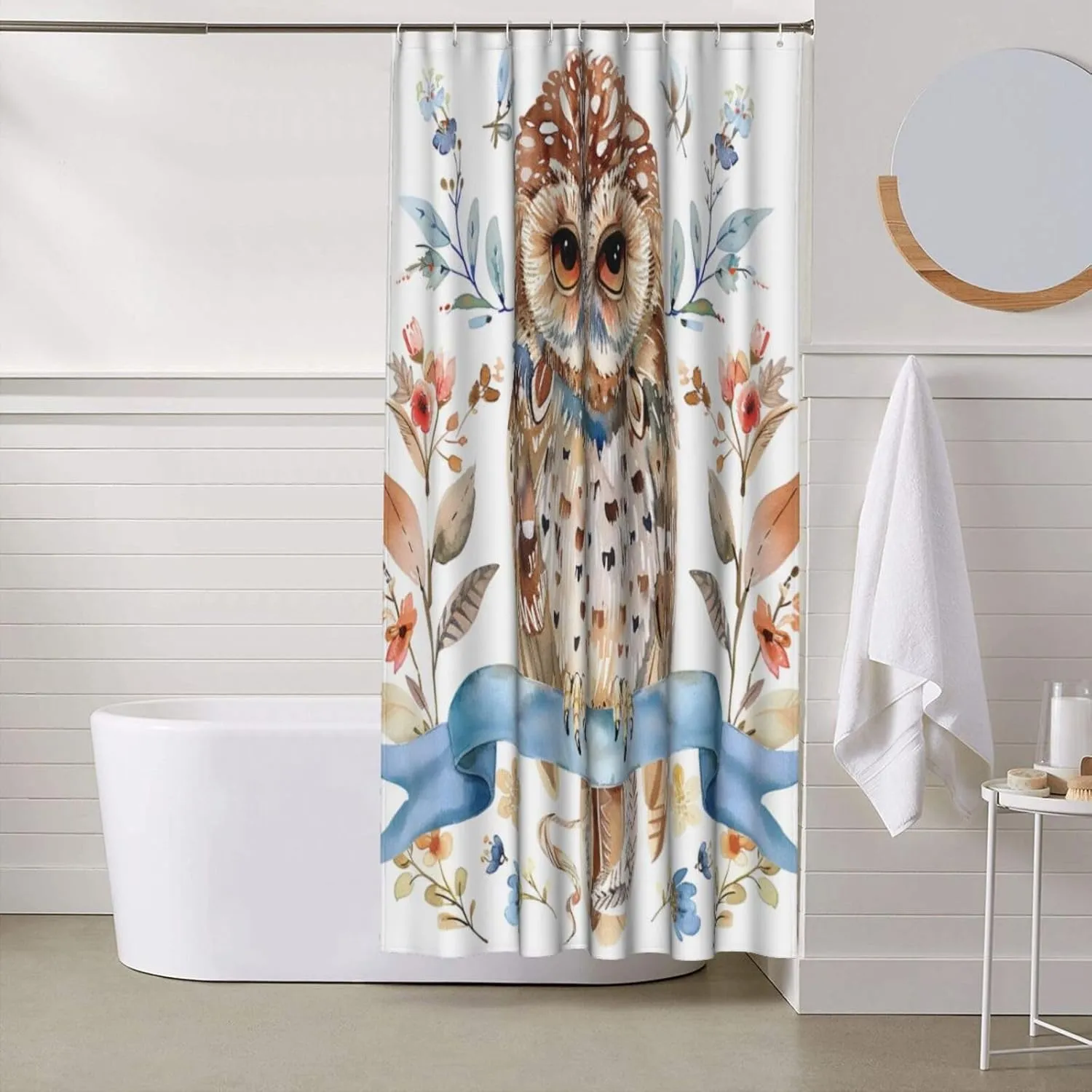 jamie world Owl Shower Curtain Animal Owl Bathroom Shower Curtains Boho Shower Curtain Waterproof Polyester Fabric Decor with Plastic Hooks 60 x72 Inches
