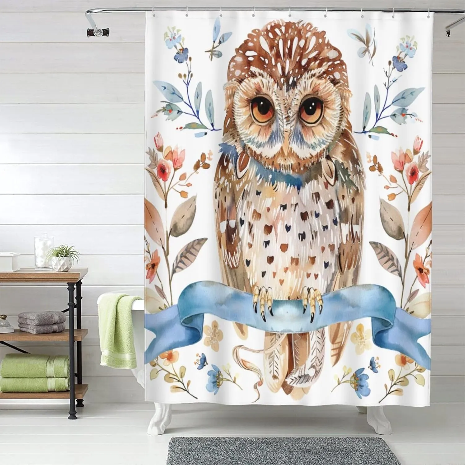 jamie world Owl Shower Curtain Animal Owl Bathroom Shower Curtains Boho Shower Curtain Waterproof Polyester Fabric Decor with Plastic Hooks 60 x72 Inches