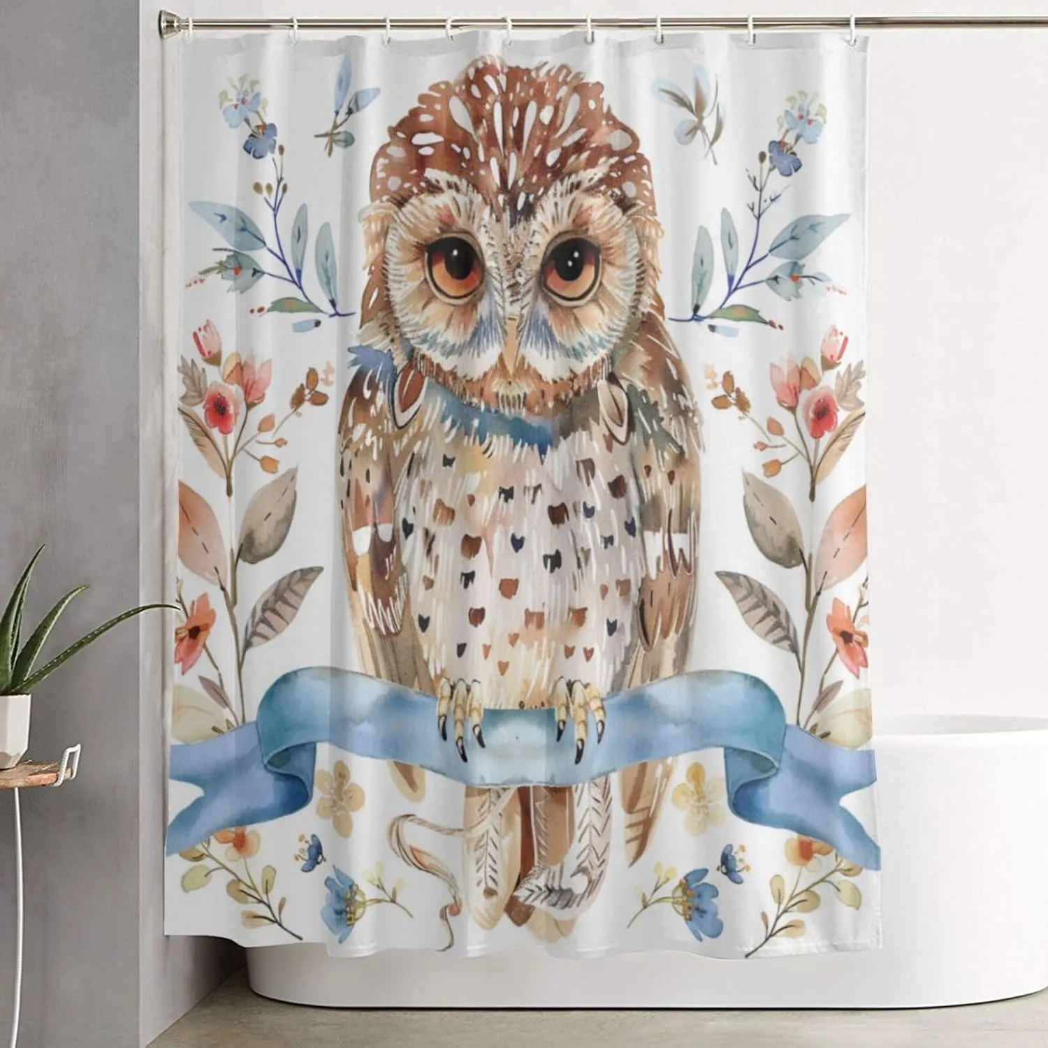 jamie world Owl Shower Curtain Animal Owl Bathroom Shower Curtains Boho Shower Curtain Waterproof Polyester Fabric Decor with Plastic Hooks 60 x72 Inches