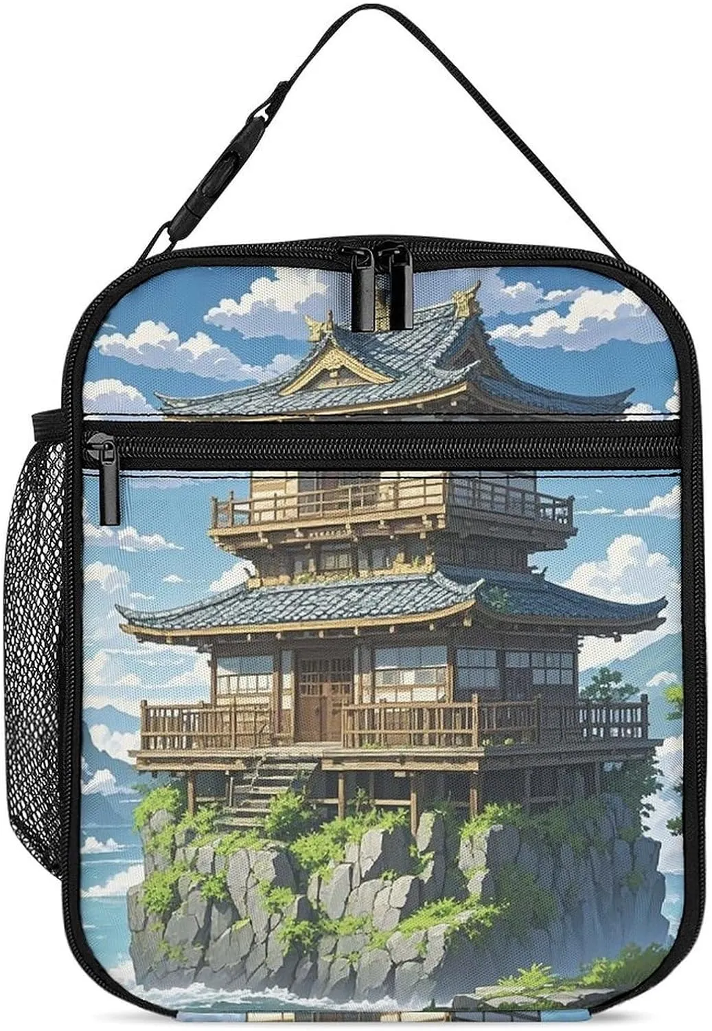 Japanese Architecture Insulated Lunch Box for Women Men Portable Reusable Lunch Bag Leak Proof Cooler Tote Bag Thermal Container for Picnic Office Travel Work