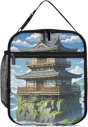 Japanese Architecture Insulated Lunch Box for Women Men Portable Reusable Lunch Bag Leak Proof Cooler Tote Bag Thermal Container for Picnic Office Travel Work