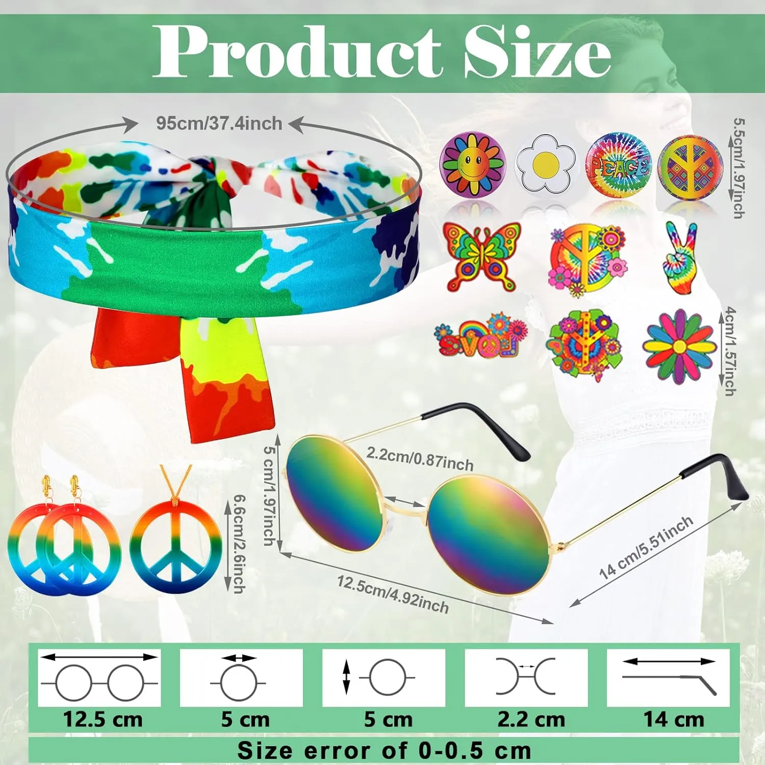 Jiuguva 17Pcs 60s 70s Outfits for Women Hippie Costume Set Disco Outfit Dress Boho Flared Pants Hippie Shirt Headband