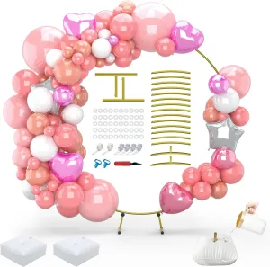 Jolitac 7.2FT Round Backdrop Stand, Gold Metal Stable Circle Hoop Balloon Arch Frame Wedding Arch for Ceremony Birthday Party Anniversary Bridal Baby Shower Graduation Decoration