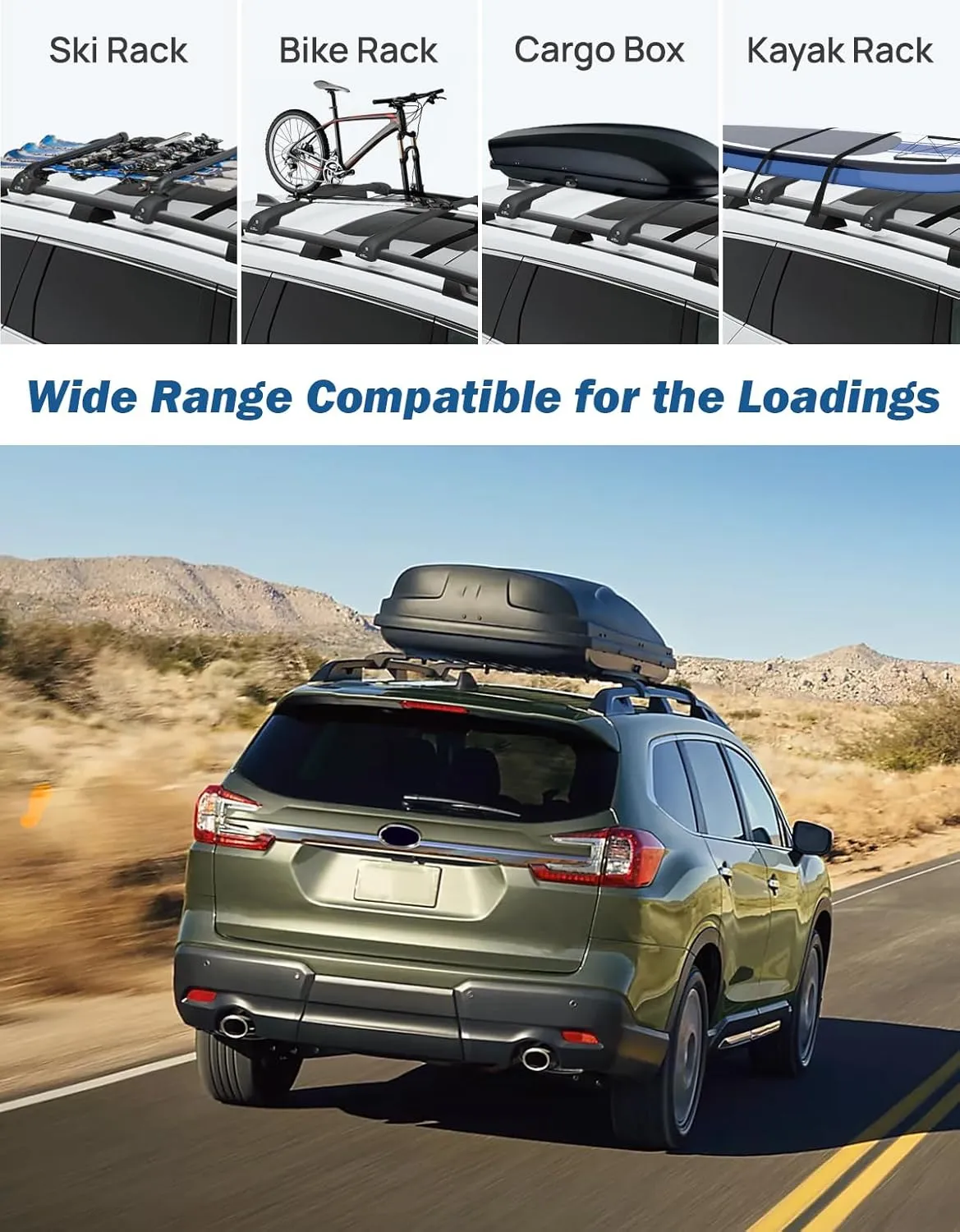 JOYTUTUS Lockable Car Roof Rack Cross Bars Compatible with Subaru Ascent 2019-2024, 220LB Aluminum Crossbars for Roof Racks Suitcases Kayaks Canoes Bikes Skis Snowboard