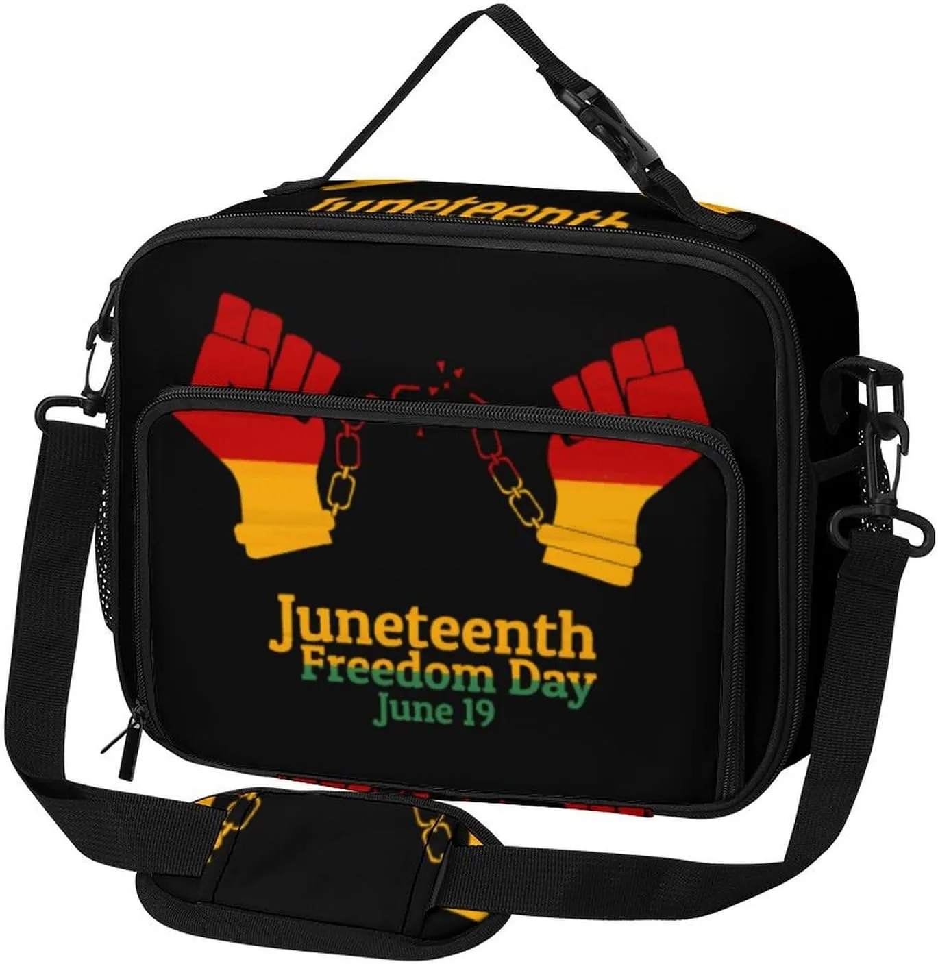 Juneteenth Fist Freedom Day African American Lunch Bag Insulated Lunch Tote Shoulder Bag for Men Women Work Travel Picnic
