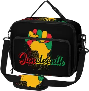 Juneteenth Fist Freedom Day Lunch Bag Insulated Lunch Tote Shoulder Bag for Men Women Work Travel Picnic