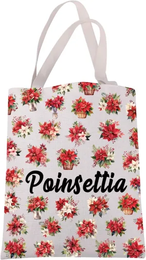 JXGZSO Poinsettia Flowers Canvas Tote Bag Flower Lover Gift Red Flower Shoulder Bag Floral Botanical Gift Wildflower Handbag
