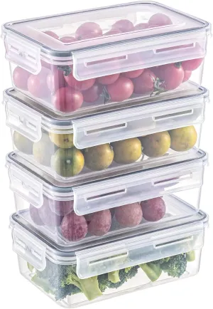 KAGUYA 4 pack Food Storage Containers with Lids, Plastic Food Containers for Pantry Organizers and Storage, 34 Oz, 100% BPA Free, Leak-Proof, Microwave and Freezer Safe
