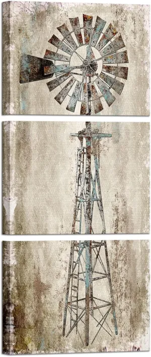 Kalormore Rustic Farmhouse Style Rusty Windmill Picture Canvas Prints Wall Art Decor for Home Wall Decoration Gallery Wrapped Artwork Vintage Country Farm Bedroom Living Room Wall Decoration