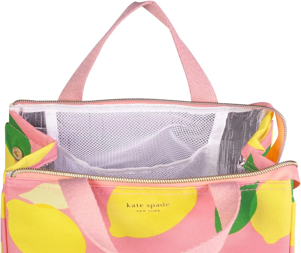 Kate Spade New York Portable Soft Cooler Lunch Bag, Small Insulated Tote, Thermal Lunch Bag with Silver Insulated Lining and Storage Pocket, Lemon Toss