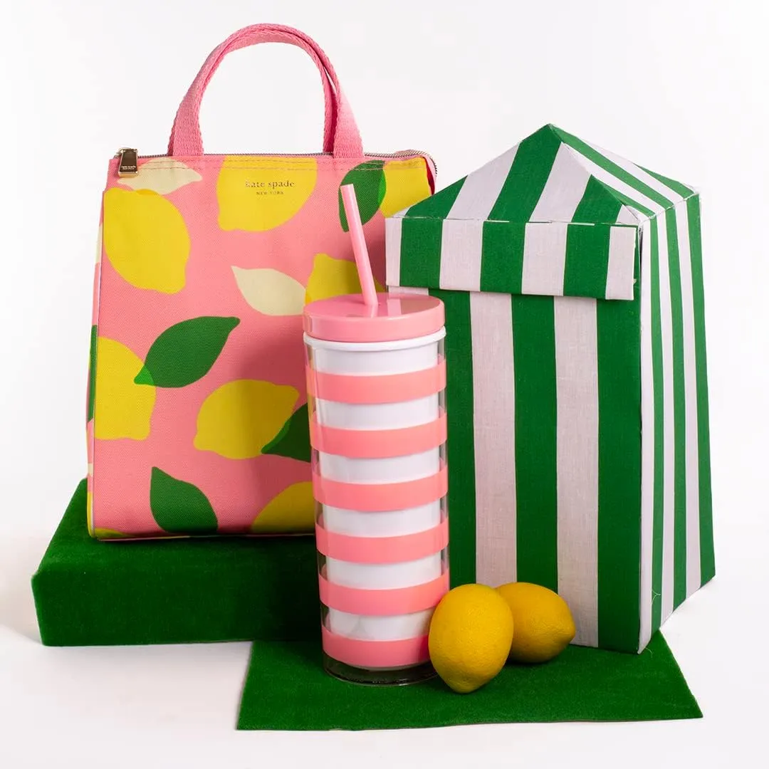 Kate Spade New York Portable Soft Cooler Lunch Bag, Small Insulated Tote, Thermal Lunch Bag with Silver Insulated Lining and Storage Pocket, Lemon Toss
