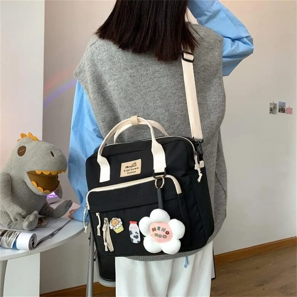 Kawaii Backpack for Teen Girls Tote Bag with Flower Accessories Bear Keychain Cute School Middle Elementary Bookbags