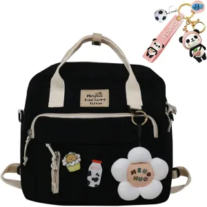 Kawaii Backpack for Teen Girls Tote Bag with Flower Accessories Bear Keychain Cute School Middle Elementary Bookbags