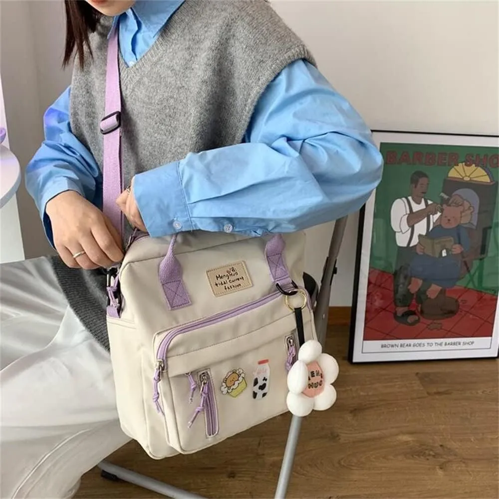 Kawaii Backpack for Teen Girls Tote Bag with Flower Accessories Bear Keychain Cute School Middle Elementary Bookbags