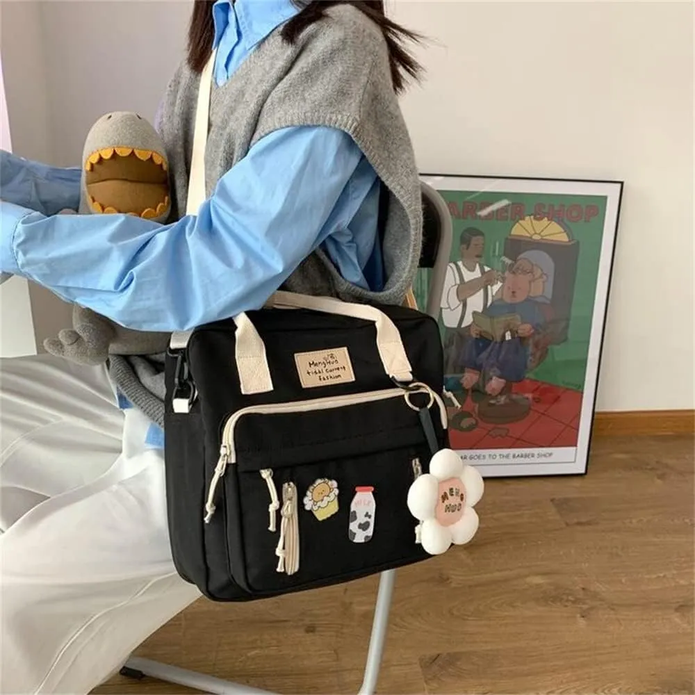 Kawaii Backpack for Teen Girls Tote Bag with Flower Accessories Bear Keychain Cute School Middle Elementary Bookbags