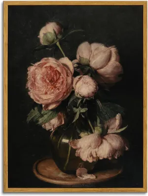 KBKBART Framed Wall Art Vintage, Retro Moody Floral Bathroom Canvas Painting Farmhouse Decor, Black Dark Classical Flower Still Life Prints, Canvas Wall Art for Bedroom, Living Room, Gallery, Vintage Wall Decor(12"x16")