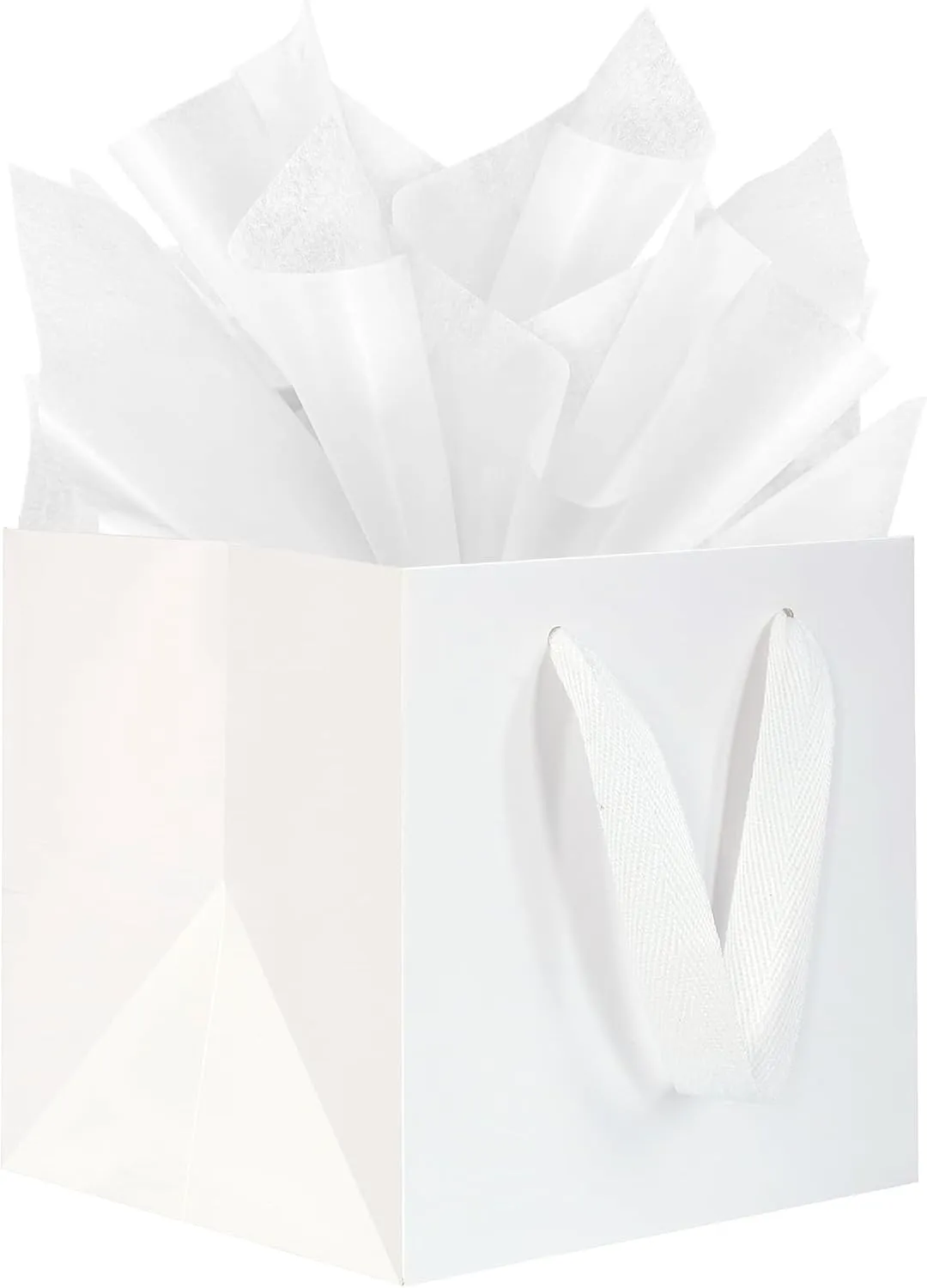 KEYYOOMY White Square Gift Bags with Tissue Paper - Medium Size Party Favor Bags for Birthdays (10 CT, 8x8x8 in)