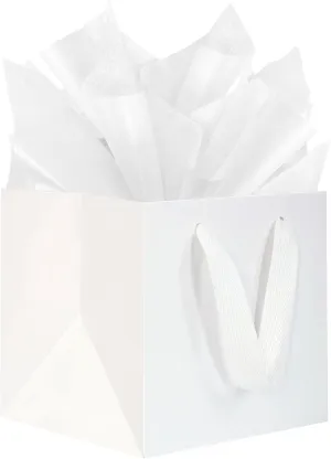 KEYYOOMY White Square Gift Bags with Tissue Paper - Medium Size Party Favor Bags for Birthdays (10 CT, 8x8x8 in)