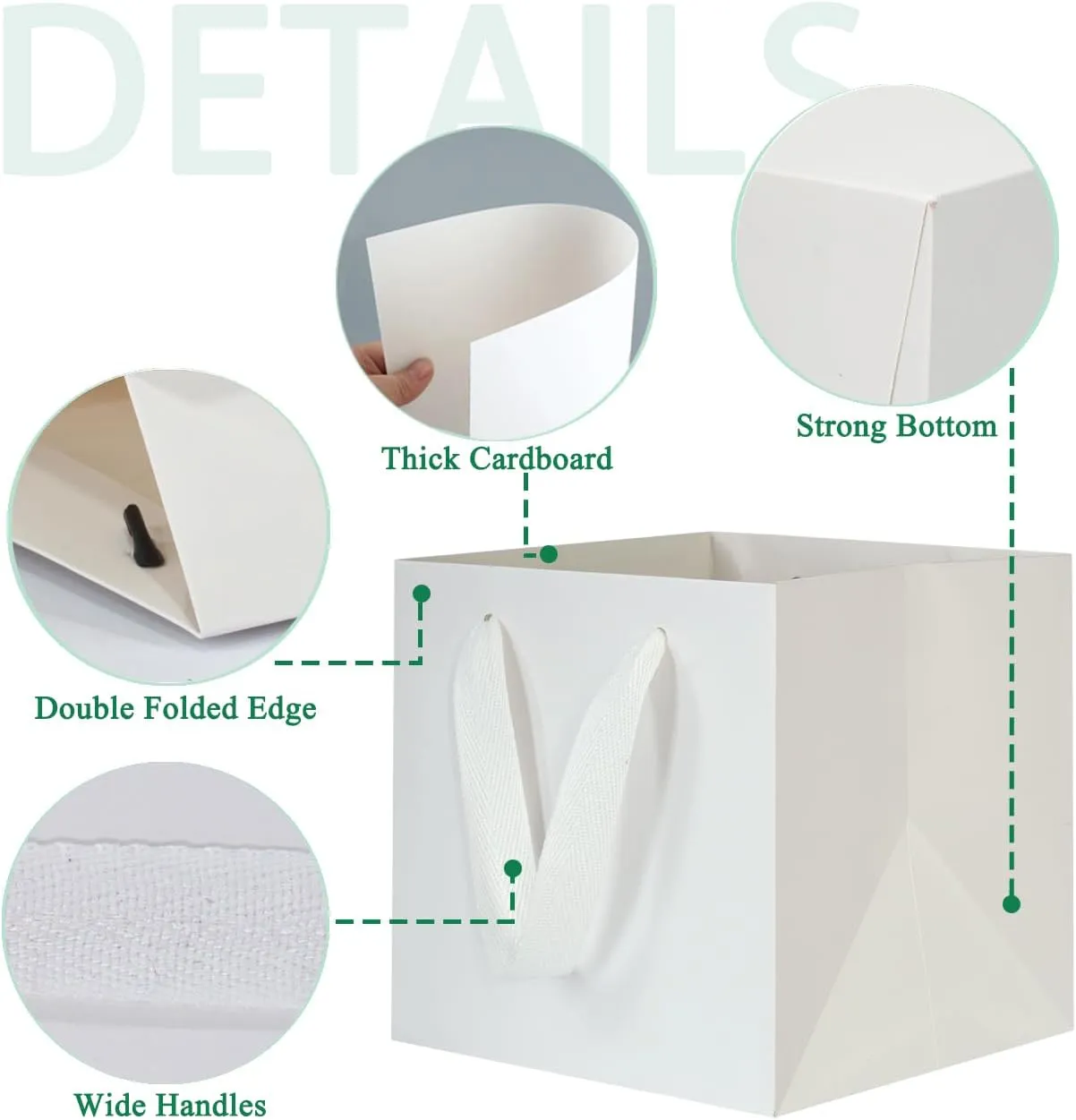 KEYYOOMY White Square Gift Bags with Tissue Paper - Medium Size Party Favor Bags for Birthdays (10 CT, 8x8x8 in)